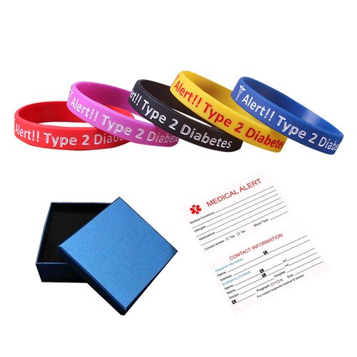 Lyndong 5 Pack Type 2 Diabetes Silicone Medical Alert ID Bracelet Wristbands