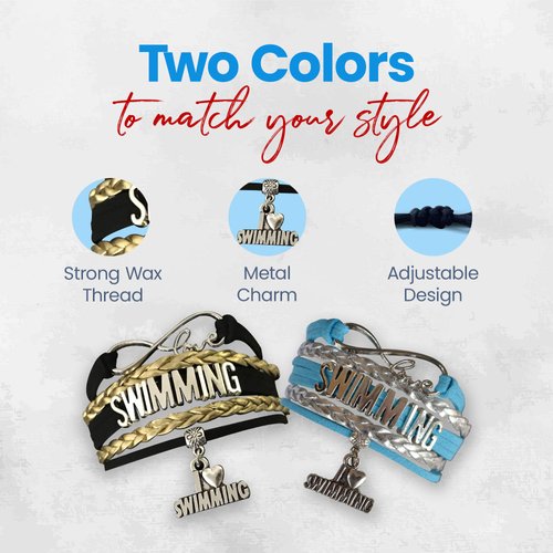 Infinity Collection Swim Bracelet- Girls Swimming Charm Bracelet- Love Swim Jewelry - Gift For Swimmers, Swim Team