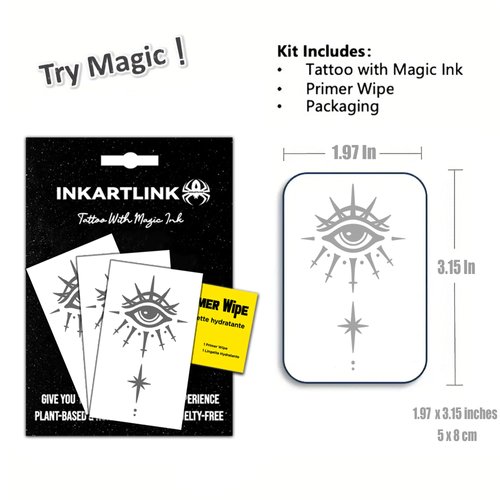INKARTLINK Semi Permanent Tattoos, 3 Sheets of Small Temporary Tattoos, Adult Art Designs, Party Favors, Waterproof, Realistic, No Adhesive, No Reflective, Lasts 1-2 Weeks (Eye)