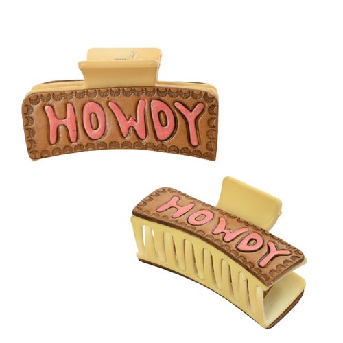 Merbaa Cowhide Howdy Hand Tooled 9cm Patch Hair Claw Clips Cowgirl Fashion Tooled Leather Clip for Long Short Curly Hair Matte Claw Clip Cowgirl Accessories
