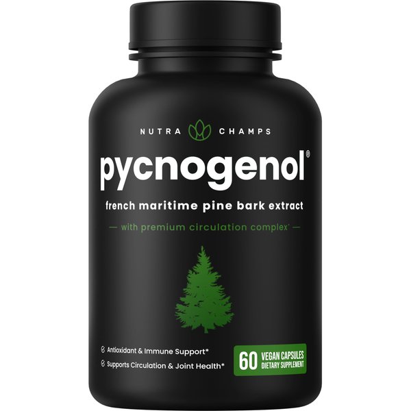 Pycnogenol French Maritime Pine Bark Extract | Premium Circulation Complex | Blood Flow, Nitric Oxide Production | Superior Absorption, Results with Black Pepper Extract | Vegan, Non-GMO | 60 Capsules