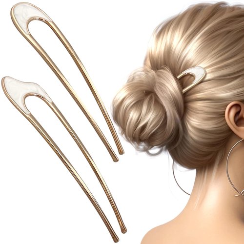 2PCS U-Shaped Hair Pins - Vintage Metal Hair Sticks with Natural Pearls for Elegant Hairstyles