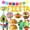 Fiesta Balloons for Fiesta Party Decorations,17PCS Cinco De Mayo Balloons Taco Cactus Llama Avocado Balloons Mexican Party Papel Picado Banner for Fiesta Taco Luau Party Decorations (Foil Balloons)