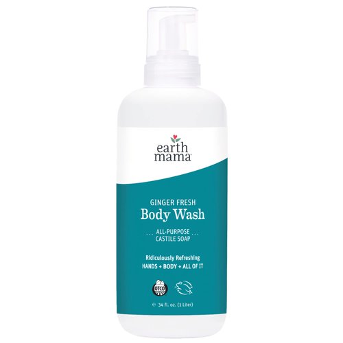 Earth Mama Ginger Fresh Foaming Hand Soap and All Purpose Body Wash for Sensitive Skin, Liquid Castile Soap with Organic Coconut Oil, Shea Butter, Calendula, & Aloe, 34-Fluid Ounce