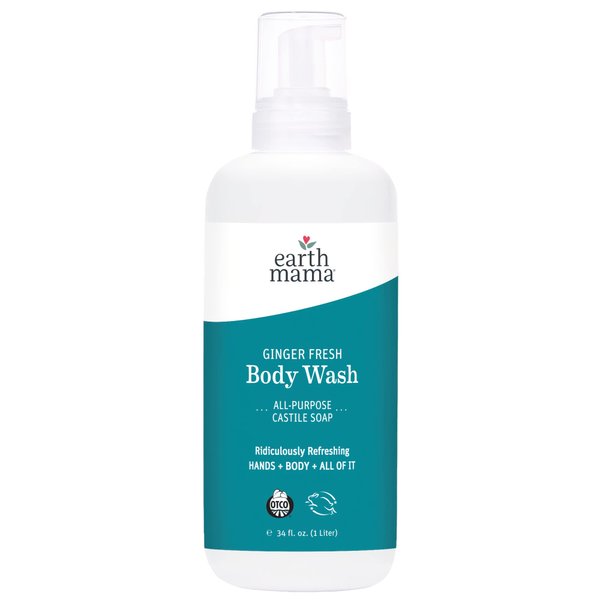 Earth Mama Ginger Fresh Foaming Hand Soap and All Purpose Body Wash for Sensitive Skin, Liquid Castile Soap with Organic Coconut Oil, Shea Butter, Calendula, & Aloe, 34-Fluid Ounce