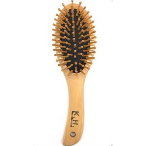 Bamboo Bristle Hair Brush, Scalp Massager Wooden Brush, Wooden Hair Comb with Handle for Women and Men, Wooden Detangler Comb for Hair Growth