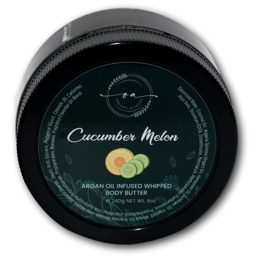 Organic Alchemy Whipped Argan Oil Body Butter for Dry Skin, Anti-Aging Body Cream Made for Women - Natural Skin Care, 8 OZ (Cucumber Melon)