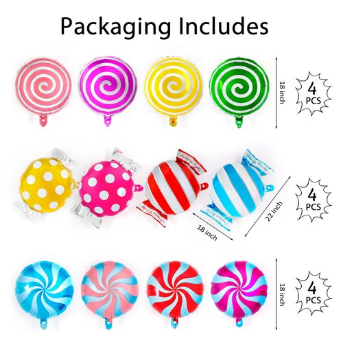 12 Pcs Sweet Candy Balloon Set,18 Inch Candies Mylar Foil Balloons,Round Lollipop Balloon,Candy themed Party Decorations for Kids Christmas Birthday Party Baby shower supplies