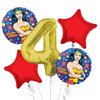 Wonder Women Balloon Bouquet 4th Birthday 5 pcs - Party Supplies