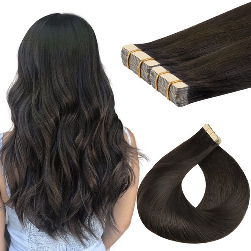 Tape in Hair Extensions Human Hair, 14 inch Dark Brown Tape in Human Hair Extensions Lashey Strai...