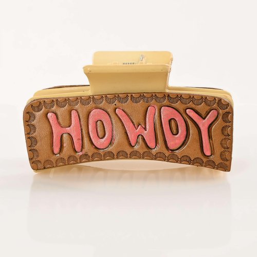 Merbaa Cowhide Howdy Hand Tooled 9cm Patch Hair Claw Clips Cowgirl Fashion Tooled Leather Clip for Long Short Curly Hair Matte Claw Clip Cowgirl Accessories