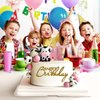 14 Pcs Cow Cake Decorations Pearls Balls Cake Toppers with Gold Happy Birthday Acrylic Cake Topper for Baby Shower Wedding Birthday Party Decor (Pink)