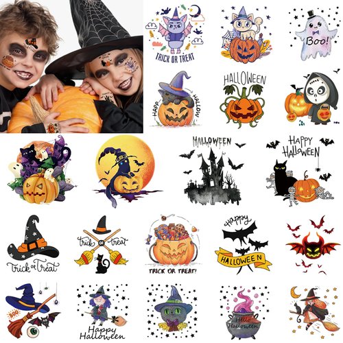 Hohamn Halloween Tattoos for Kids 40 Sheets Halloween Pumpkin Bat Fake Temporary Tattoos for Boys and Girls Kids Halloween Party Supplies Gifts Decoration