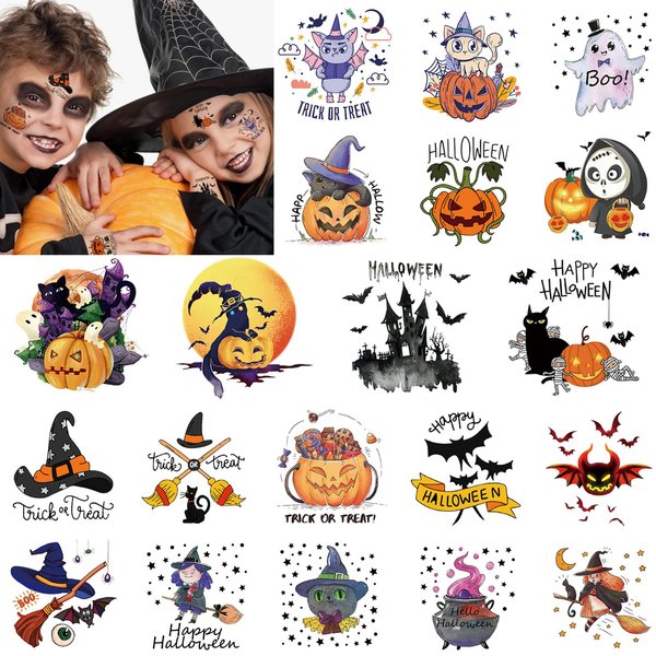 Hohamn Halloween Tattoos for Kids 40 Sheets Halloween Pumpkin Bat Fake Temporary Tattoos for Boys and Girls Kids Halloween Party Supplies Gifts Decoration