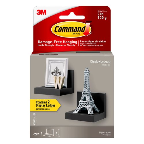 Command Display Ledges, Holds up to 2 lb, Slate, 2 Ledges with 8 Medium Command Strips, Damage Free Hanging Floating Shelf with Adhesive Strips, Personalize Living Room, Bedroom, Kids Room or Office