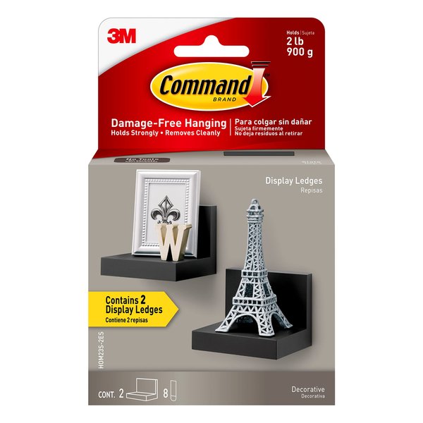 Command Display Ledges, Holds up to 2 lb, Slate, 2 Ledges with 8 Medium Command Strips, Damage Free Hanging Floating Shelf with Adhesive Strips, Personalize Living Room, Bedroom, Kids Room or Office
