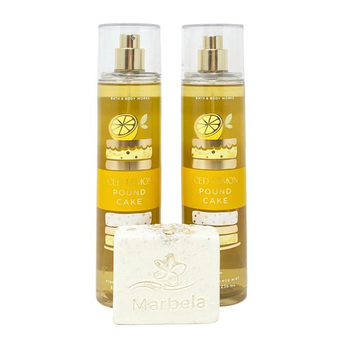 Bath & Body Works Iced Lemon Pound Cake 2 Pack Fine Fragrance Mist Set with a Natural Oats Bar Soap - Full Size