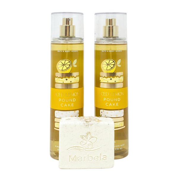 Bath & Body Works Iced Lemon Pound Cake 2 Pack Fine Fragrance Mist Set with a Natural Oats Bar Soap - Full Size