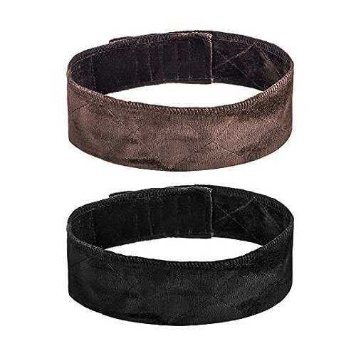 JDYYICZ 2 Pack Velvet Wig Band Head Hair Band Adjustable Fastern (Black and Brown)
