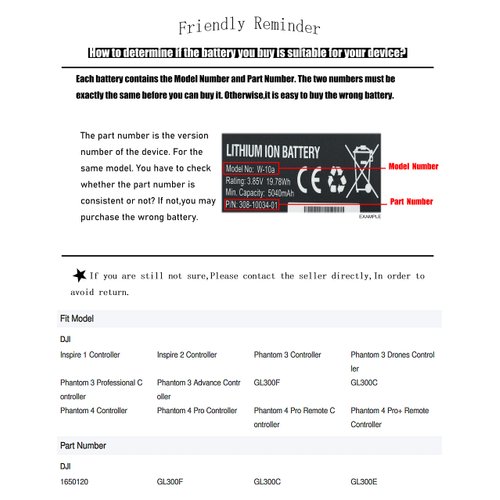 Battery Replacement for DJI Phantom 3 Controller Phantom 4 Controller Phantom 4 Pro Controller Phantom 4 Pro Remote Controller Phantom 4 Pro+ Remote Controller 1650120 GL300F GL300C GL300E Battery