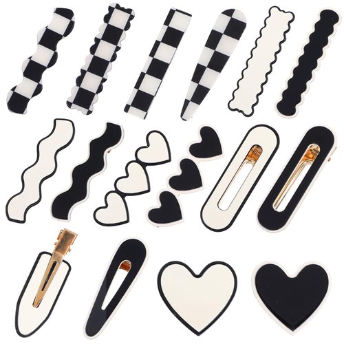 AOZUO 16 PCS Cute Checker Hair Clips, Black White No Bend Duckbill Hairpins Simple Geometric Hair Barrettes Korean Styling Minimalist Hair Accessories Gift for Women Girls