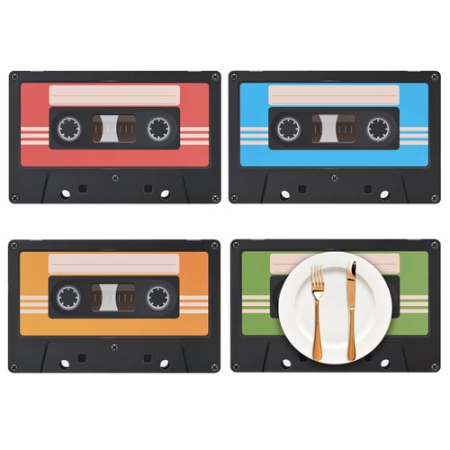48 Pack Cassette Paper Placemats 80s Party Decorative Place Mats Cassette Hip Hop Party Table Mat...