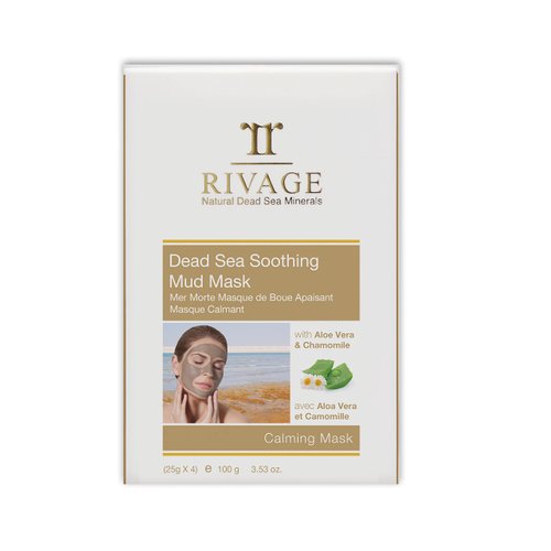 RIVAGE NATURAL DEAD SEA MINERALS Soothing Mud Mask with ALOE VERA and CHAMOMILE Sachets 25 g X 4 CALMING MUD MASK 100% AUTHENTIC DEAD SEA MUD from JORDAN VEGAN FRIENDLY, NO HARSH CHEMICALS