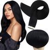 Full Shine Real Human Hair Tape in Extensions Black 24Inch Double Sided Tape for Skin Weft Hair Extensions Tape in 20Pcs 50Gram Color 1 Jet Black Seamless Tape in Hair Extensions Straight Human Hair