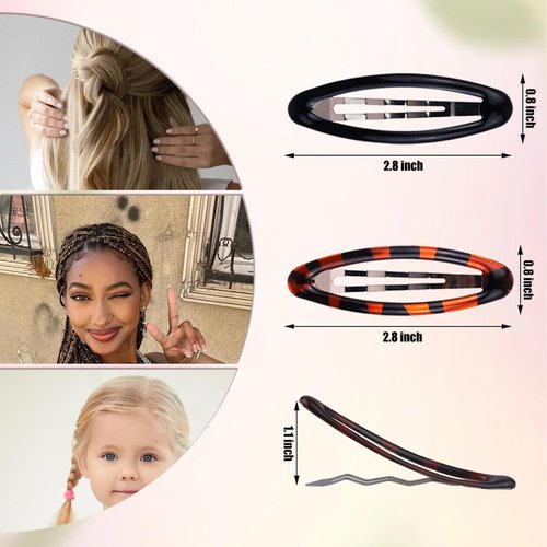 20pcs 2.8 Inch Oval Snap Hair Clips for Women Water Drop Shape Clips Metal Amber Ellipse Non-Slip Hair Grips Black and Brown Women Girls Hair Accessories