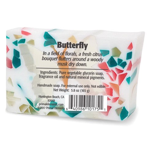 Primal Elements Glycerin Bar Soap | Helps All Skin Types, Sensitive, Oily & Dry Skin | NO PARABENS, VEGAN, GLUTEN FREE, 100% VEGETABLE BASE - (Butterfly)