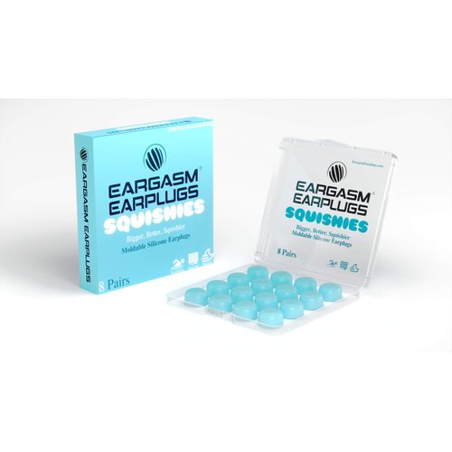 Eargasm Squishies - Blue Moldable Multipurpose Noise Reduction Noise Cancelling Waterproof Airtight Ear-Plugs for Sleeping, Snoring, Working, Studying, Swimming and More - Storage Case Included