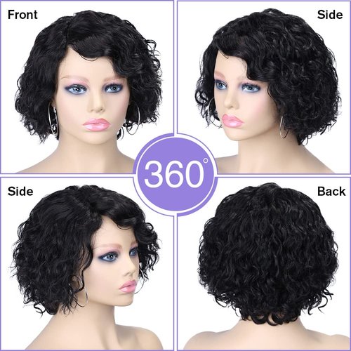 quickwig Human Hair Wigs Short Bob Curly Wig Lace Part Glueless Wigs Natural Wave African American Wigs for Black Women Natural Black Color