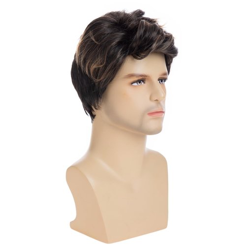 Wiwige Mens Brown Wig Short Blonde Highlight Layered Natural Synthetic Hair Heat Resistant Halloween Cosplay Costume Wigs