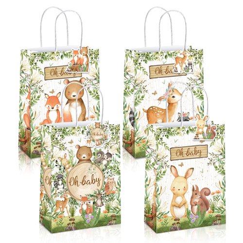 Mpanwen Woodland Goodie Bags, 16 Pcs Woodsy Forest Baby Shower Party Favor Candy Treat Gifts Bags With Handle for Baby Shower Holiday Party Decorations