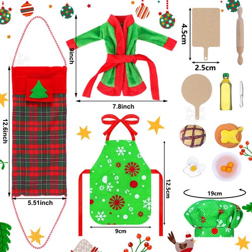 Hungdao Christmas Elf Accessories Mini Elf Doll Baker Outfit Set Include Apron Hats Rolling Pin Egg Cookie Tray Set Mixing Bowl for Xmas Elf Doll Decorations, Doll is Not Included (Adorable Style)