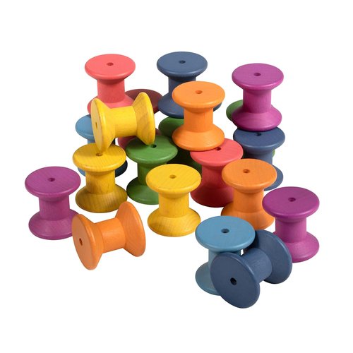 TickiT Rainbow Wooden Spools - Set of 21 - Assorted Colors - Loose Parts Wooden Toy for Babies and Toddlers 10m+ - Inspire Curiosity and Open-Ended Play