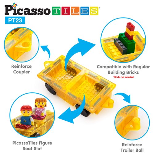 PicassoTiles Magnetic Car Play Set with Action Figures for Kids 3+ - STEM Building Block Vehicle Toy