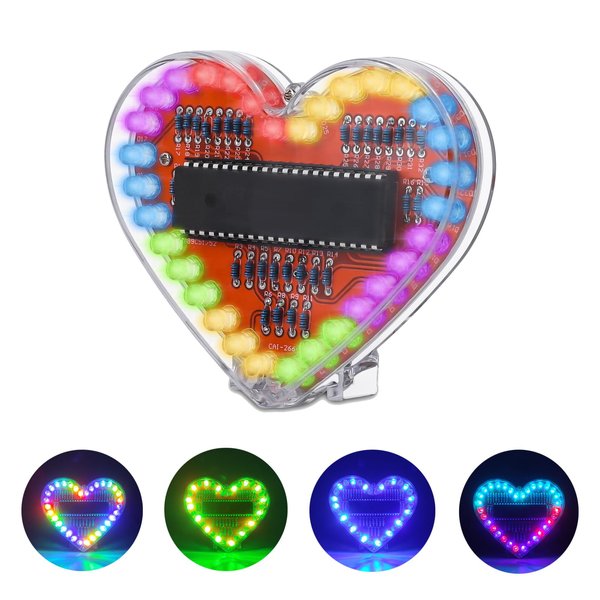 Soldering Practice Kit, ICSTATION Heart Shaped LED Light Soldering Project RGB LED DIY Electronic Kit for Beginners Diyers Back to School Student STEM Education and Christmas Present for Your Lover