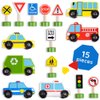 15-Piece Busy City Wooden Street Signs & Work Cars Playset with Slotted Wood Storage Box by Imagination Generation