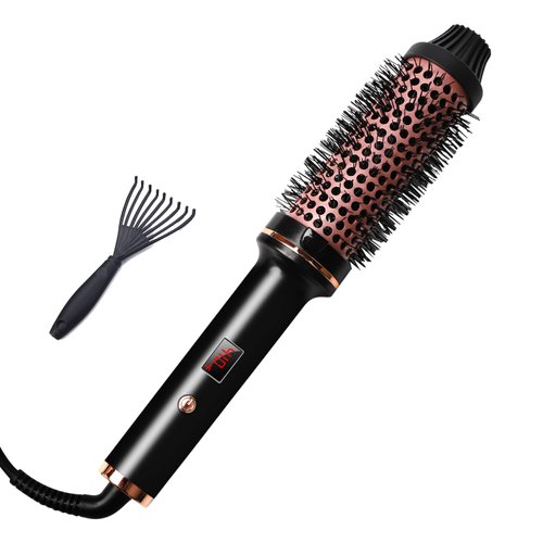 B.ZSSY Round Brush Curling Iron 1.5 inch - Heated Ceramic Tourmaline Ionic with Digital Display, Dual Voltage for Blowout Styling