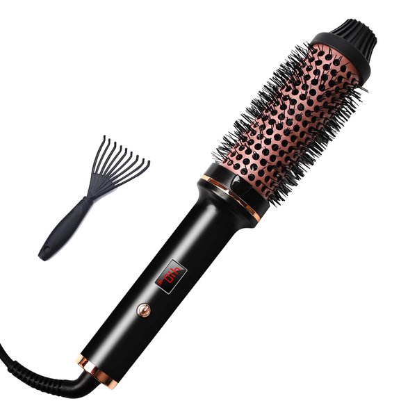 B.ZSSY Round Brush Curling Iron 1.5 inch - Heated Ceramic Tourmaline Ionic with Digital Display, Dual Voltage for Blowout Styling