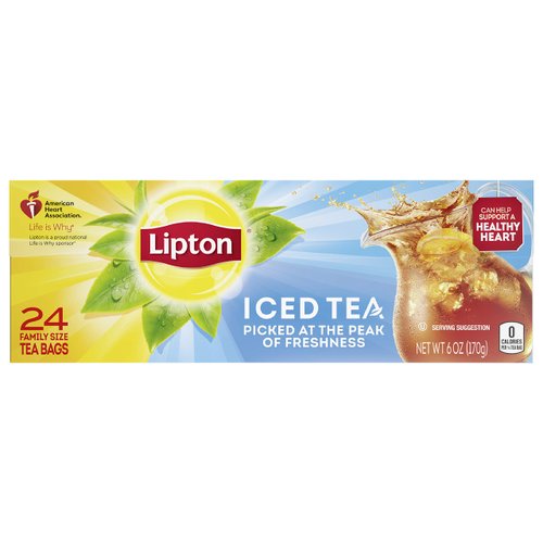 Lipton Black Iced Tea Bags, Family Size, Can Support Heart Health, 24 Count