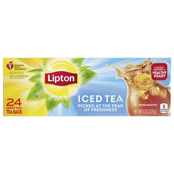 Lipton Black Iced Tea Bags, Family Size, Can Support Heart Health, 24 Count
