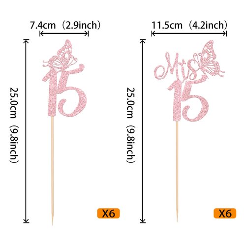 12 Pack Mis 15 Centerpiece Sticks for Table, Glitter Happy 15th Birthday Party Decorations, Hello 15 Fabulous Table Toppers, Cheers to 15 Years Old Birthday Anniversary Party Decotations Pink