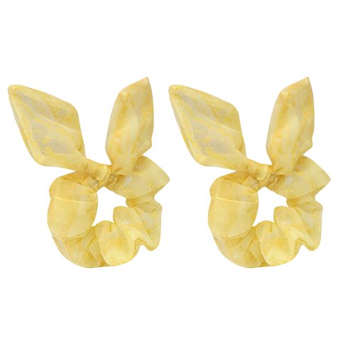 2 Pack Love Words Mesh Fabric Scrunchies Easter Day Bright Yellow Silk Lace Bow Hair Ties Bobbles...