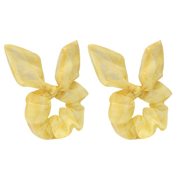 2 Pack Love Words Mesh Fabric Scrunchies Easter Day Bright Yellow Silk Lace Bow Hair Ties Bobbles Ponytail Holder Rabbit Ear Hair Scrunchies Hair Bands for Girls Cheer,Dance Recital,Birthday,Themed Party Festivals