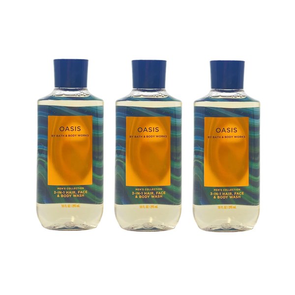 Bath & Body Works Men's Collection OASIS 3-in-1 Hair, Face & Body Wash Pack of 3-10 fl oz / 295 mL each