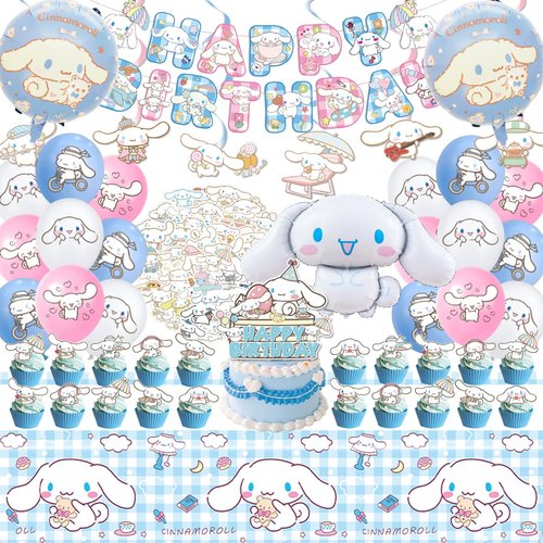 Cinnamoroll Birthday Decorations, 101PCS Party Supplies Set Include Banner, Balloons, Stickers, H...