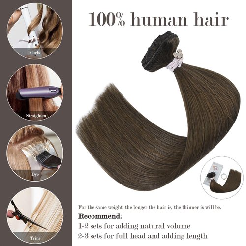 Honsoo Seamless Medium Brown Clip In Hair Extensions Real Human Hair 18in 70g 7pcs Vrigin Natural Hair Extensions For Women