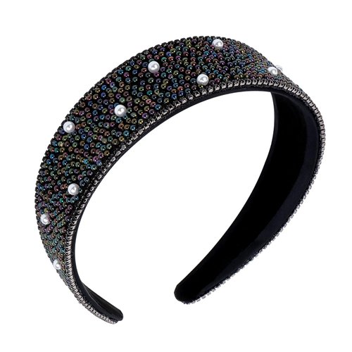 Amariver Black Rhinestones Headbands for Women Sparkly Pearls Head Band Beaded Wide Hair Band Crystal Headband Elastic Headbands Non-slip Fancy Hair Accessories for Women Girls